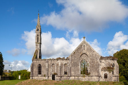 Ruin of the Sainte-Barbe chapel (destroyed by lightning in 1955) in Berrien.の写真素材