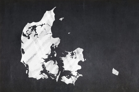 Blackboard with a the map of Denmark drawn in the middle.
