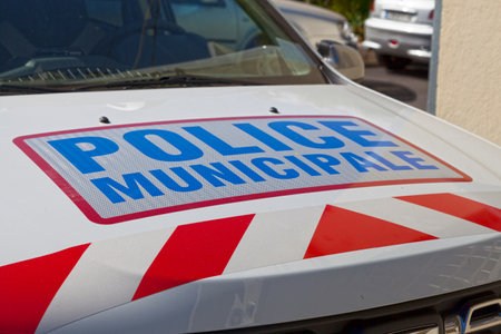 French police car with written in french on its hood "Police Municipale".の写真素材