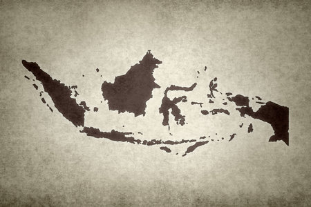 Grunge map of Indonesia printed on an old paper.の写真素材