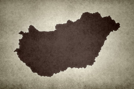 Grunge map of Hungary printed on an old paper.の写真素材