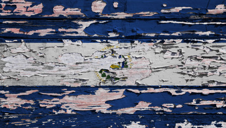 Flag of El Salvador painted on a grunge wooden board.の写真素材