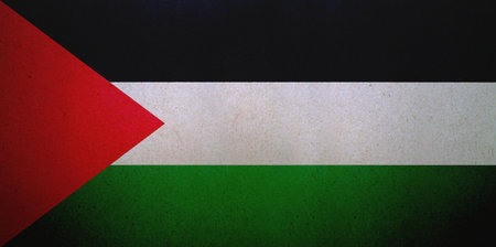 Flag of Palestine printed on a paper sheet.の写真素材