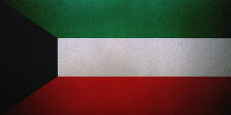 Flag of Kuwait printed on a paper sheet.の写真素材