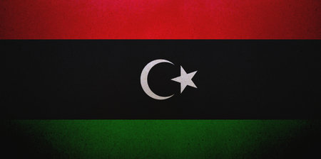 Flag of Libya printed on a paper sheet.の写真素材