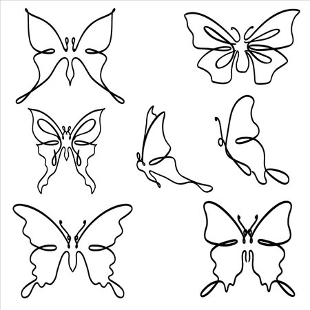 Butterfly vector illustration, hand drawn contour lines and strokes. Decorative logo, icon, sign.のイラスト素材