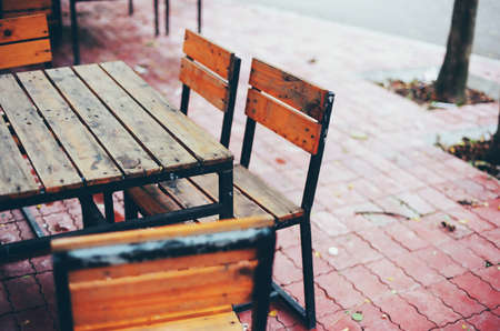 wooden chair in the yarsの写真素材