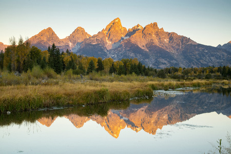 Autumn view from Oxbow Bend in Grand Teton National Parkの写真素材