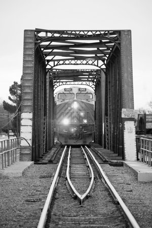 Railroad locomotive on a bridgeのeditorial素材
