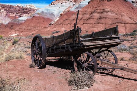 A Rrustic Wagon in Capitol Reef National Park near Torrey, Utahの写真素材