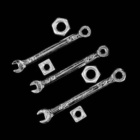 Wrenches and bolts close-upの写真素材