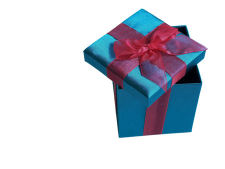 Photo of a christmas present with the lid crooked on top, isolated on a white backgroundの写真素材