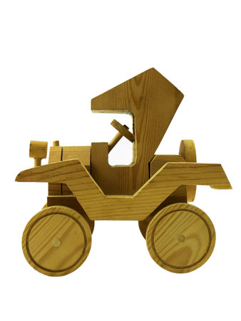 Photo of a wooden toy car isolated on whiteの写真素材