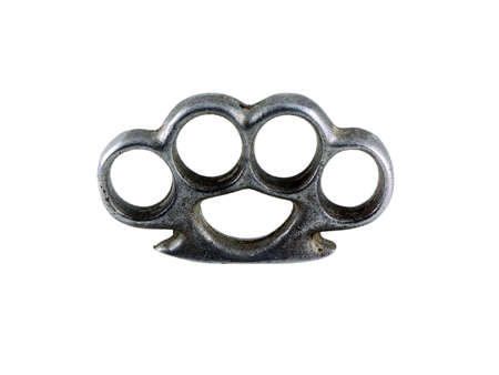Photo of a pair of brass knuckles isolated on whiteの写真素材
