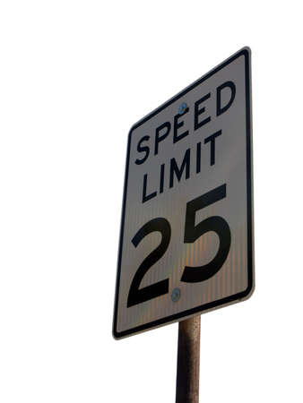 Photo of a speed limit sign isolated on whiteの写真素材