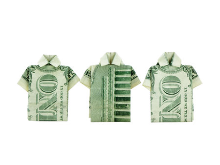 Photo of t-shirts made out of folded dollar billsの写真素材