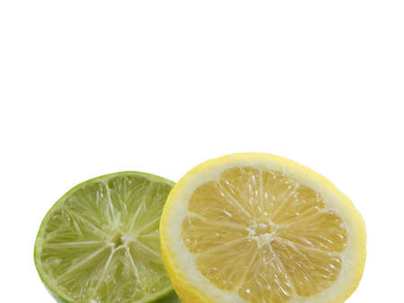 Lemon and lime sliced, isolated on a white backgroundの写真素材