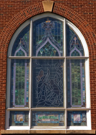 Close crop of a old stained glass window on a church