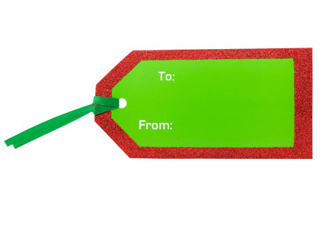 Christmas gift tag isolated on a white backgroundの写真素材