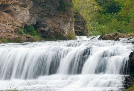 Long exposure motion blurred waterfall in western Wisconsinの写真素材