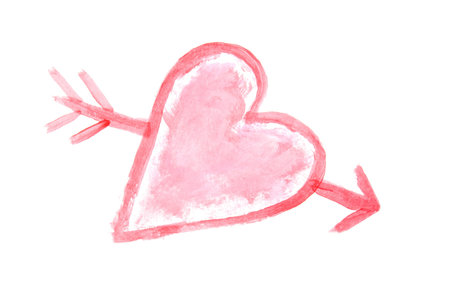 Heart shape with arrow through it painted on whiteの写真素材