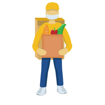 Man courier delivery package of foodのイラスト素材