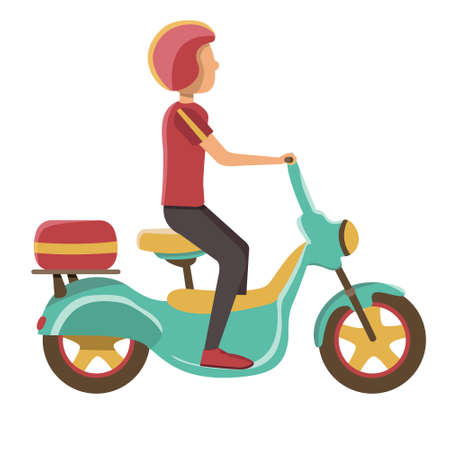 Red delivery guy on scooter in uniformのイラスト素材