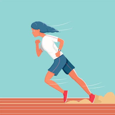 Running woman in red sneakers in a stadiumのイラスト素材