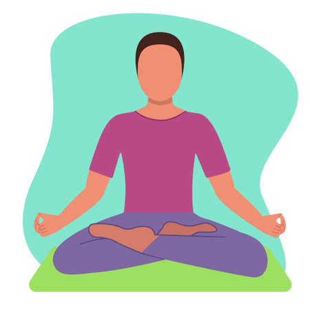 Man practice yoga, relaxing yoga, stress reliefのイラスト素材