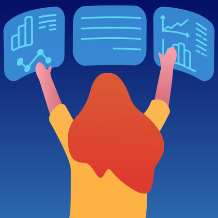 Woman work with data holograms. Concept of futureのイラスト素材