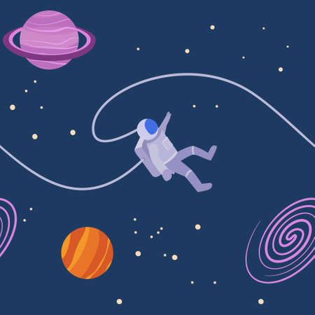 Space seamless pattern with astronaut, planetsのイラスト素材