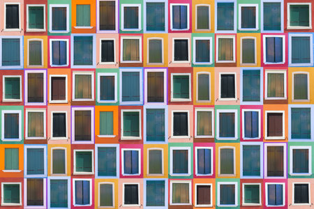 Set of 78 color windows of the island Burano  Venice, Italy の写真素材
