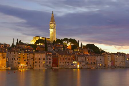Cathedral of St  Euphemia in the old town Rovinj at night  Horizontally  Croatia, Europe の写真素材