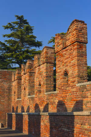Detailed view of old brick bridge in Verona  Castelvecchio, Italy  の写真素材