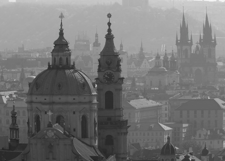 Monochrome photo of architecture of Prague   Czech Republic, Eastern Europe  の写真素材