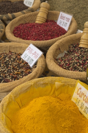 Various kinds of spices prepared to sell at a farmerの写真素材