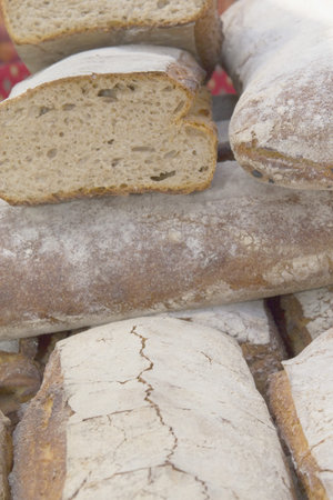French bread ready for sale at the farmers market