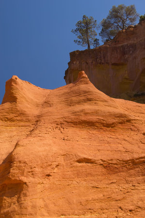 Colorful landscape where ocher is mined   near the French town of Roussillon, Provence 