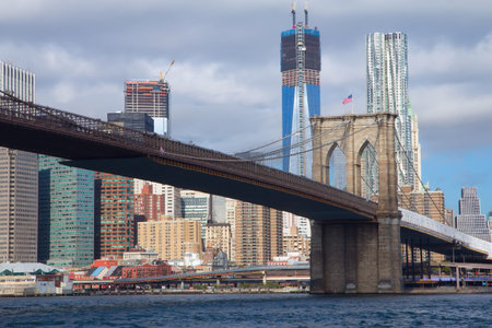 Brooklyn bridge under repair and Manhattan   New York City  