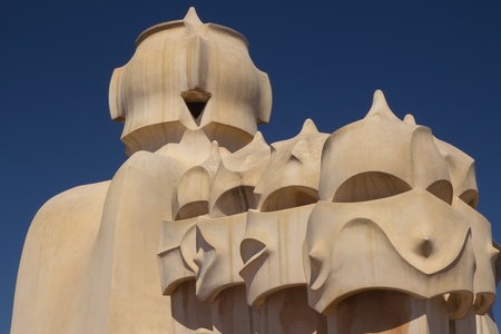 BARCELONA. APR 24: Casa MilÃ . On the rooftop there are twenty-eight chimneys in several groupings  twisted so that the smoke came out better.  2013 in Barcelona, Spain. のeditorial素材