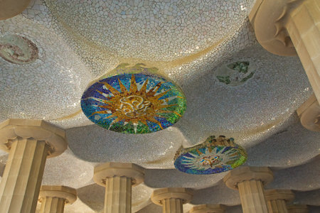 BARCELONA - APR 23: Park Guell  was designed by the Catalan architect Antoni GaudÃ­ and built in...