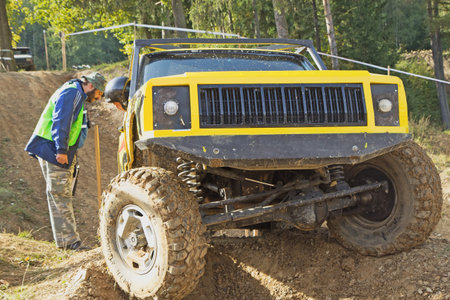 MOHELNICE, CZECH REPUBLIC - OCT 05. Off-road car on a trial race in the BIG SHOCK CUP Trial 2013 on...