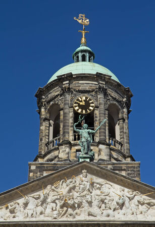  Royal Palace at the Dam Square, Amsterdam. Closeup view of the tower.のeditorial素材