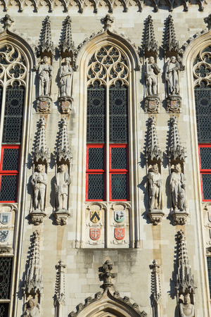 Closeup view at the Town Hall (Stadhuis) and the Burg Square in Bruges (Belgium)のeditorial素材