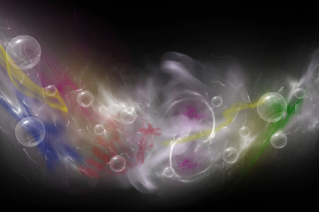 Abstract  composed of colored unfocused smoke, lights and objects on the black background....