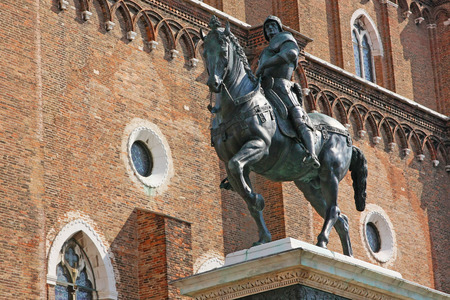 The Renaissance Equestrian Statue of Bartolomeo Colleoni (1483), by Andrea del Verrocchio, is one of the most beautiful and big equestrian statues in the world.(Venice, Italy)のeditorial素材