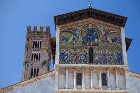 Famous mosaic by Berlinghieri. Ancient Basilica of San Frediano in Lucca town (Tuscany, Italy)のeditorial素材