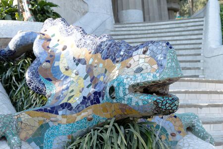Detail of the famous statue of lizard  in the Park Guell (Barcelona, Catalunya, Spain)の写真素材