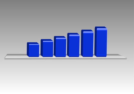 3d graph is standing on the grey desk and is showing growth. All is on the grey gradient background.
