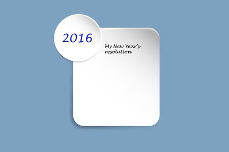 White paper rectangle vith shadows on the trendy blue gradient background. White circle with shadows is in the upper left corner of the rectangle. Inscription My New Year resolution is on the white rectangle.のイラスト素材